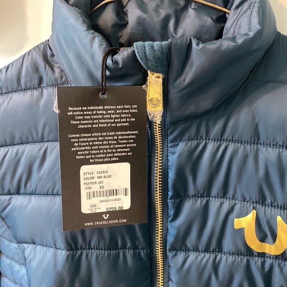 🦚True Religion - Ink Blue Puffer Jacket XS 💙 - Picture 4 of 7